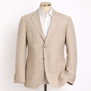 Inserch 100% Linen Windowpane Cream Sport Coat Blazer Old Money 52L